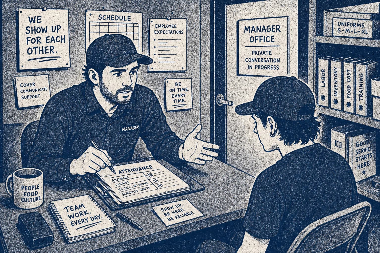 Private attendance coaching conversation between manager and employee