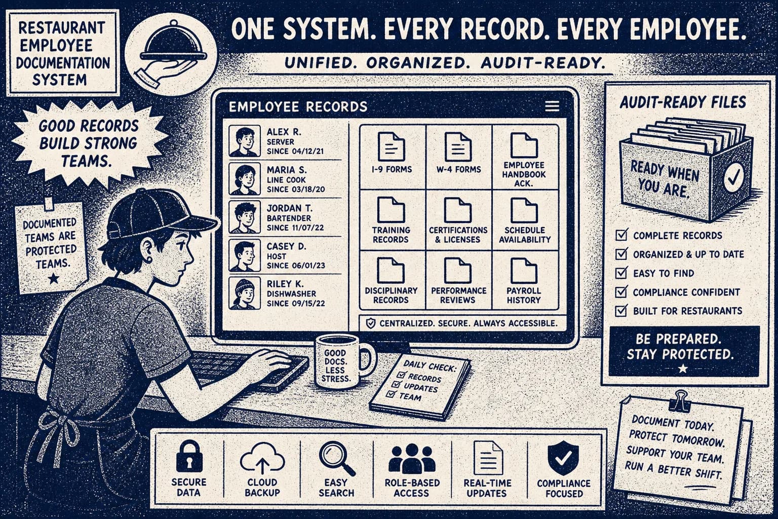 Unified organized employee documentation system with labeled audit-ready records